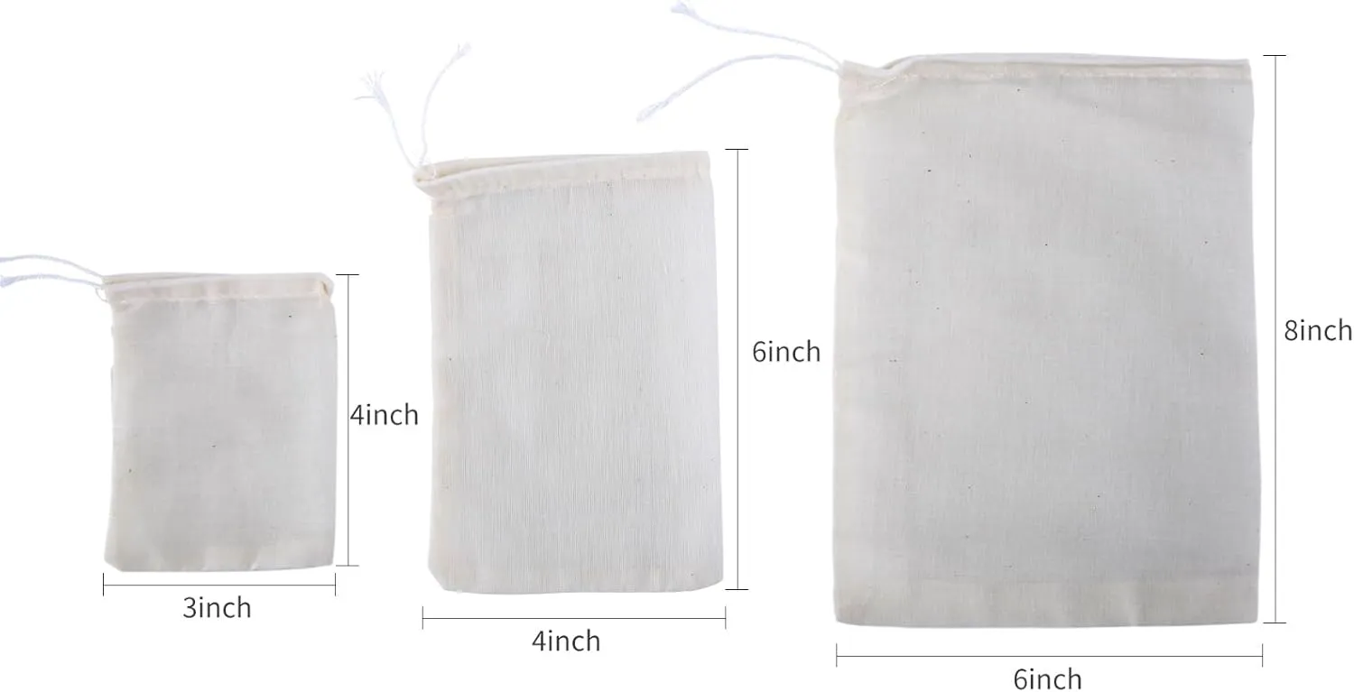 YICHEN 50pcs Muslin Bags with Drawstring,White Spice Bags, Safe and Natural Cotton Material Tea Filter Bags,Cheesecloth Bags for Coffee,Tea,Soup etc.8 x 6 inch.