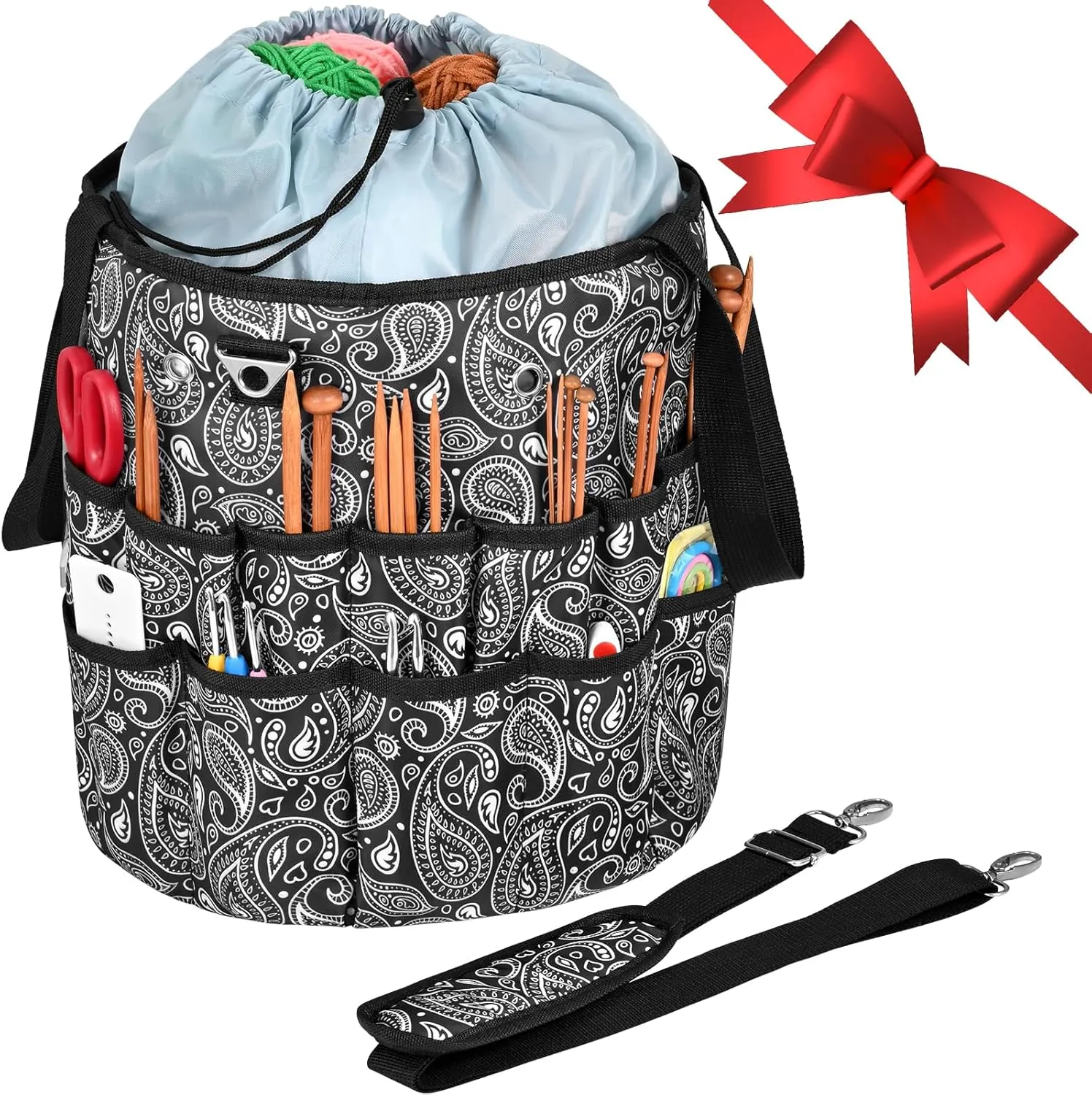 yookee home Crochet Bag Organizer Crochet Storage Bag Yarn Organizer for Crochet Accessories and Supplies Yarn Bag for Crocheting,Yarn Holder, Knitting Bag,Yarn Tote Yarn Storage Organizer Paisley