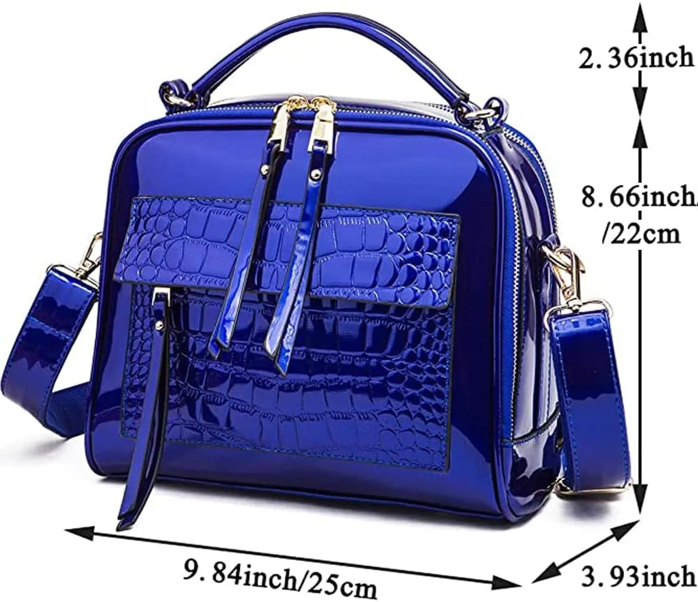ZiMing Glossy Patent Leather Satchel Handbags for Women Top Handle Crossbody Bag Shoulder Bag Crocodile Pattern Purse