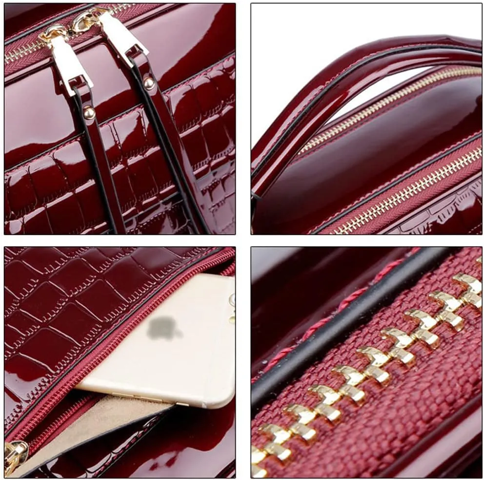 ZiMing Glossy Patent Leather Satchel Handbags for Women Top Handle Crossbody Bag Shoulder Bag Crocodile Pattern Purse