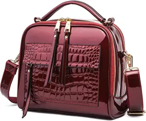ZiMing Glossy Patent Leather Satchel Handbags for Women Top Handle Crossbody Bag Shoulder Bag Crocodile Pattern Purse