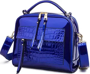 ZiMing Glossy Patent Leather Satchel Handbags for Women Top Handle Crossbody Bag Shoulder Bag Crocodile Pattern Purse