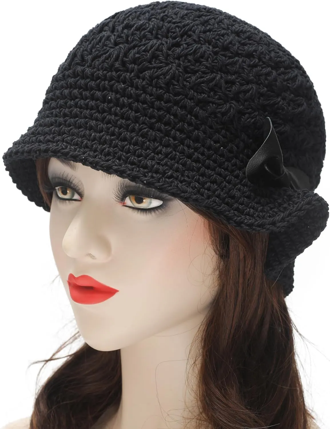 ZLYC Women Winter Crochet Bucket Hat Handmade Cotton Knit Cloche Bowler Hats