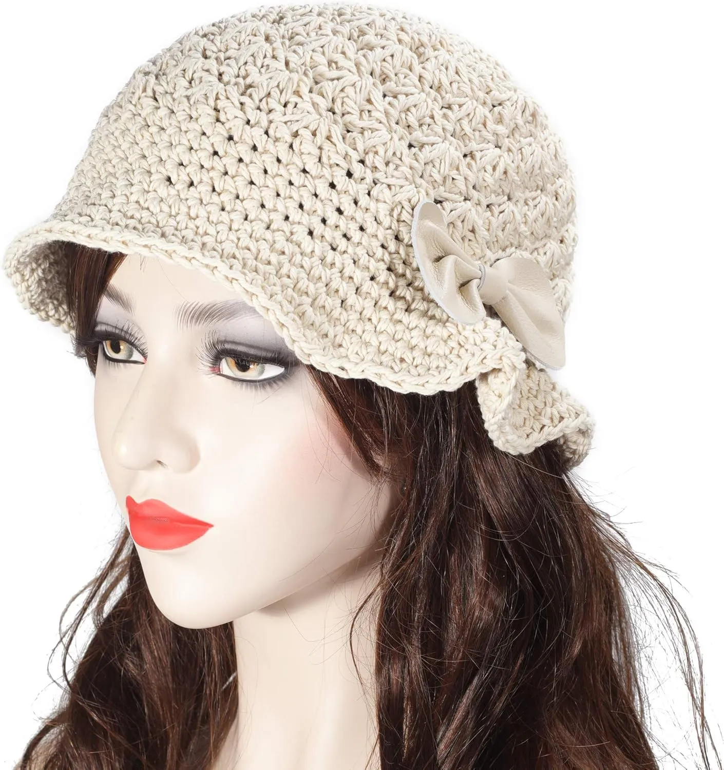 ZLYC Women Winter Crochet Bucket Hat Handmade Cotton Knit Cloche Bowler Hats