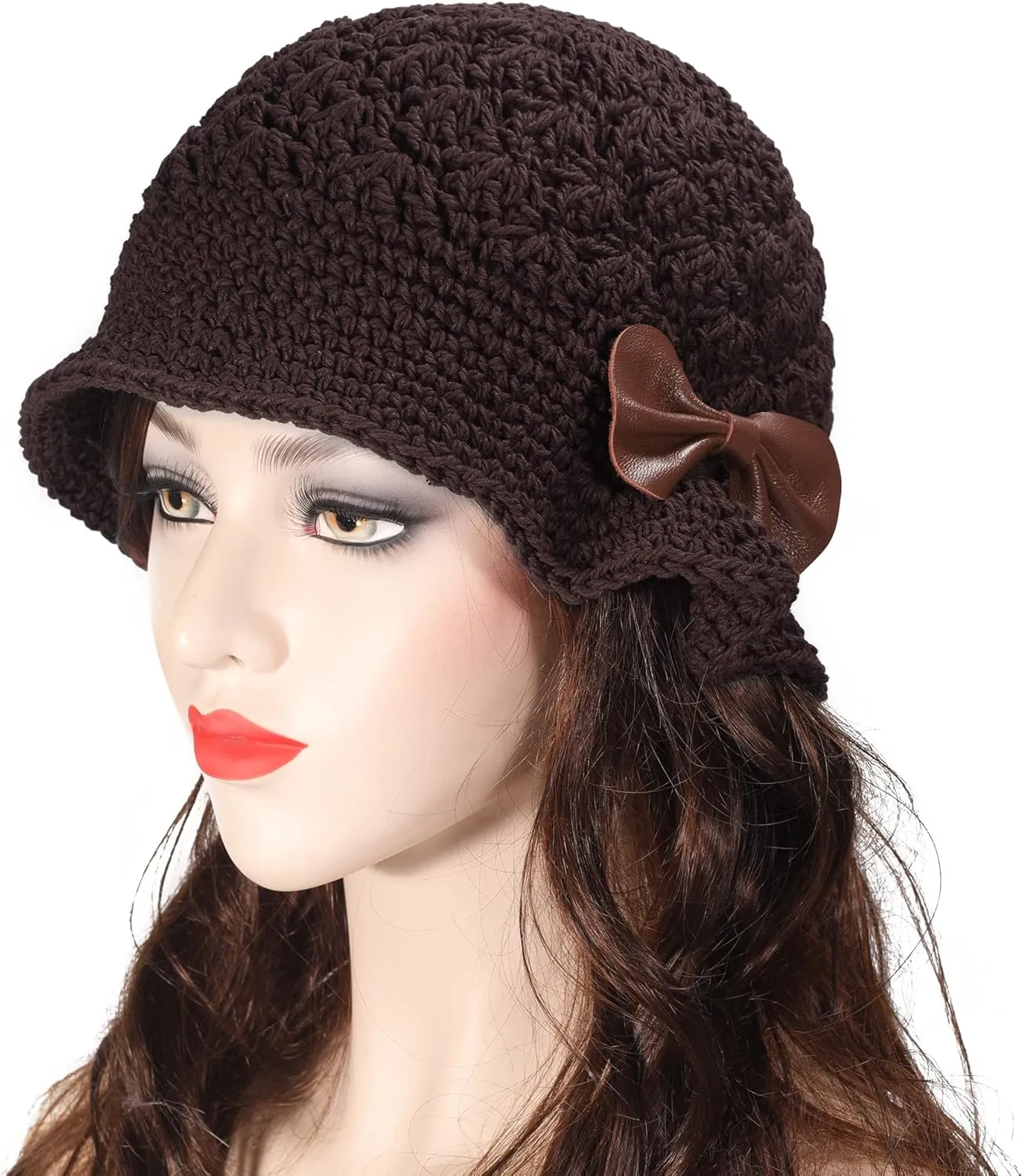ZLYC Women Winter Crochet Bucket Hat Handmade Cotton Knit Cloche Bowler Hats