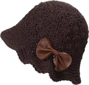 ZLYC Women Winter Crochet Bucket Hat Handmade Cotton Knit Cloche Bowler Hats
