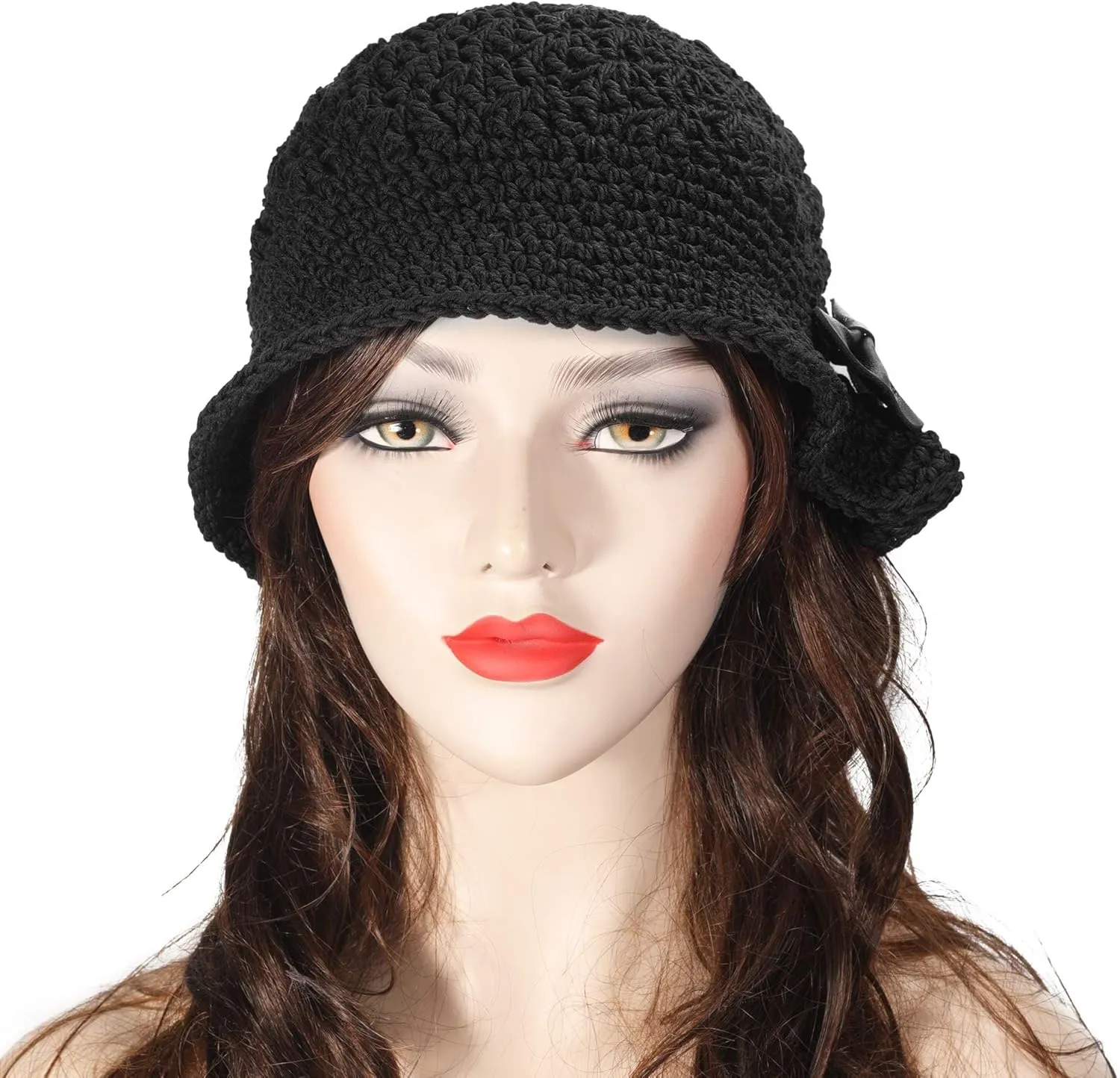 ZLYC Women Winter Crochet Bucket Hat Handmade Cotton Knit Cloche Bowler Hats