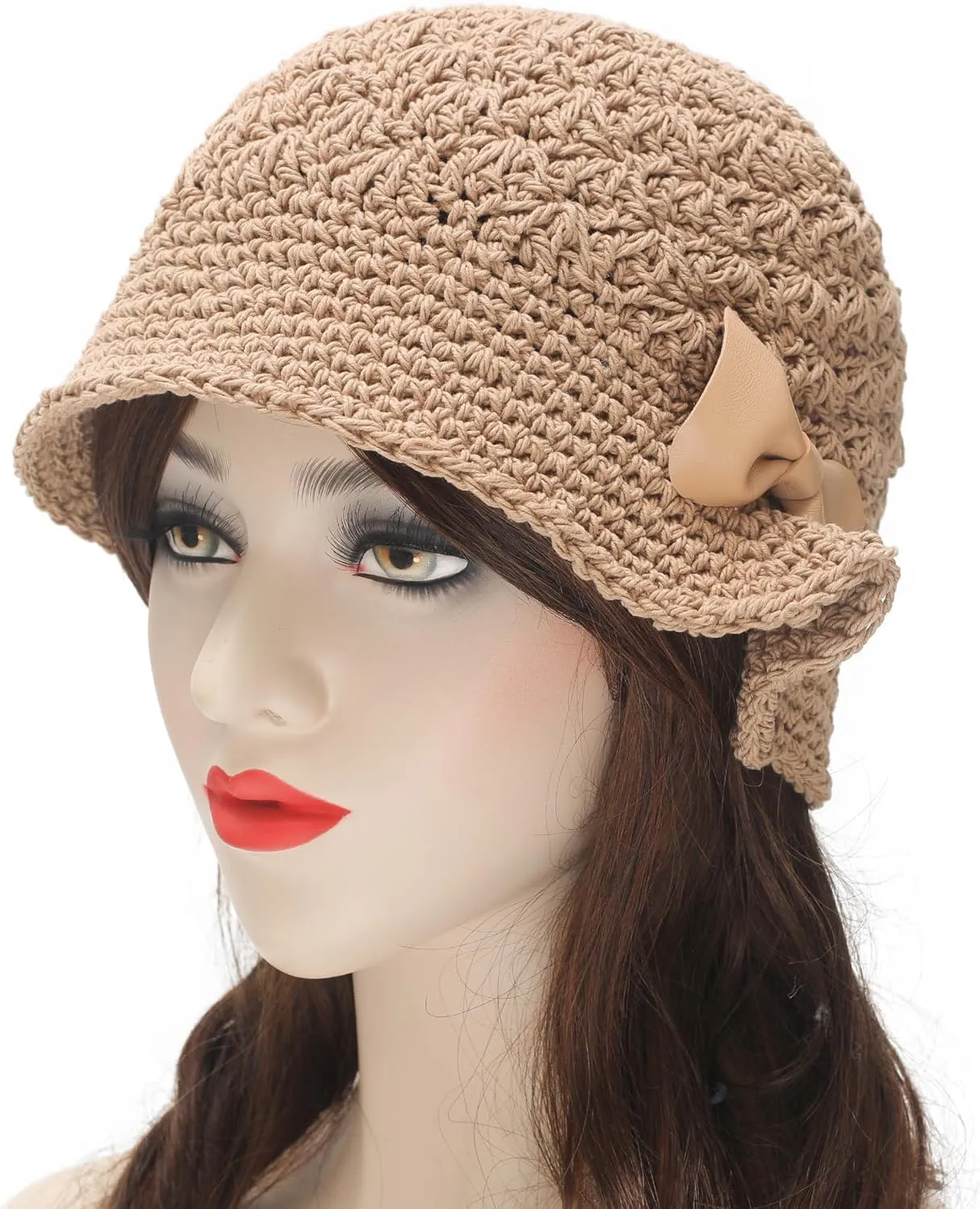 ZLYC Women Winter Crochet Bucket Hat Handmade Cotton Knit Cloche Bowler Hats