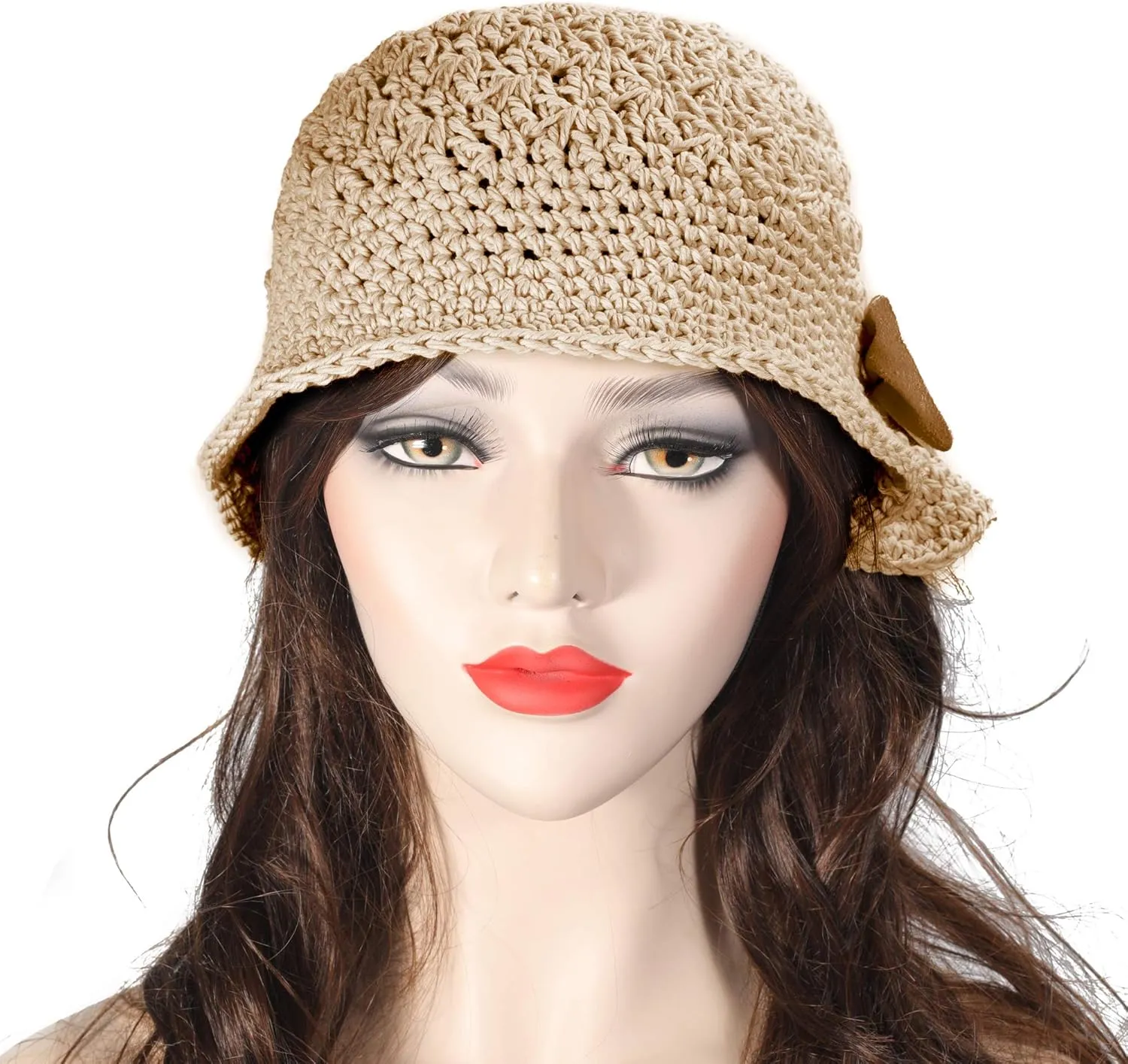 ZLYC Women Winter Crochet Bucket Hat Handmade Cotton Knit Cloche Bowler Hats