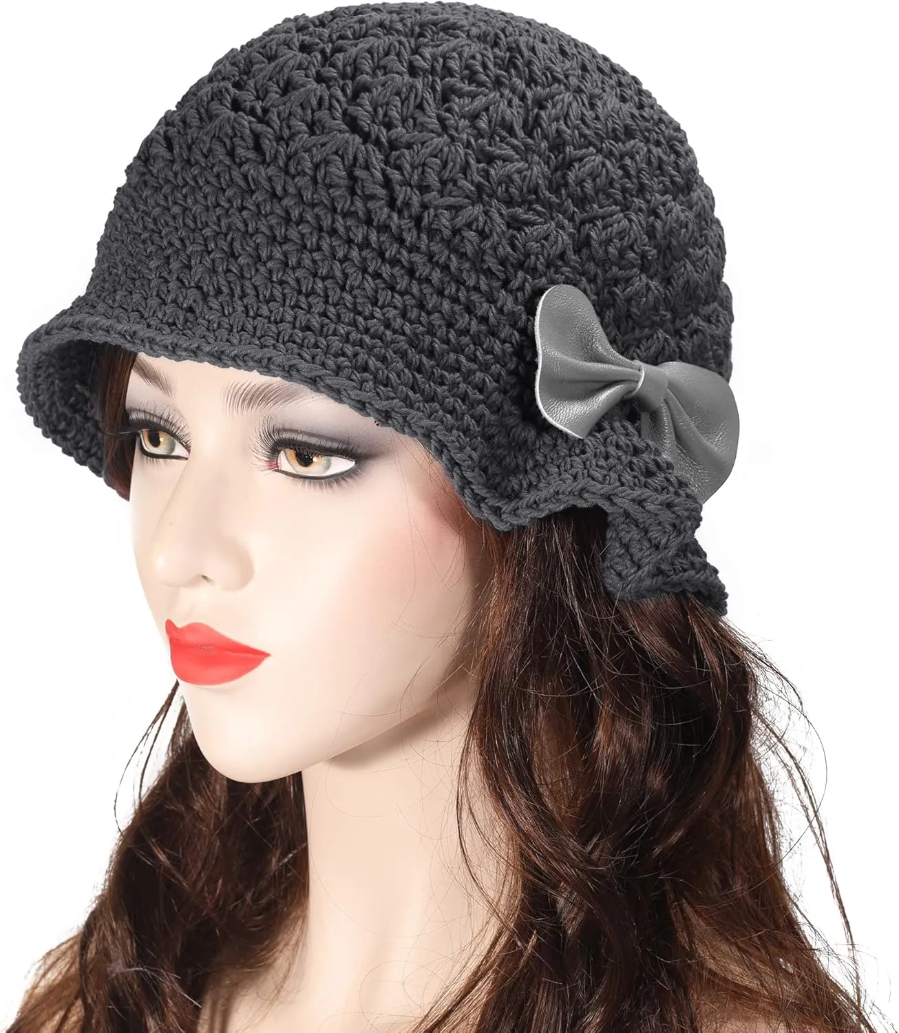 ZLYC Women Winter Crochet Bucket Hat Handmade Cotton Knit Cloche Bowler Hats
