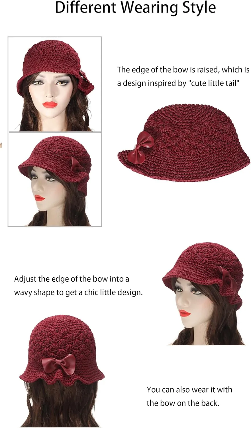 ZLYC Women Winter Crochet Bucket Hat Handmade Cotton Knit Cloche Bowler Hats
