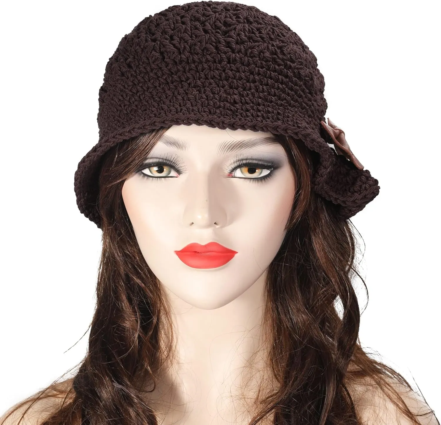 ZLYC Women Winter Crochet Bucket Hat Handmade Cotton Knit Cloche Bowler Hats