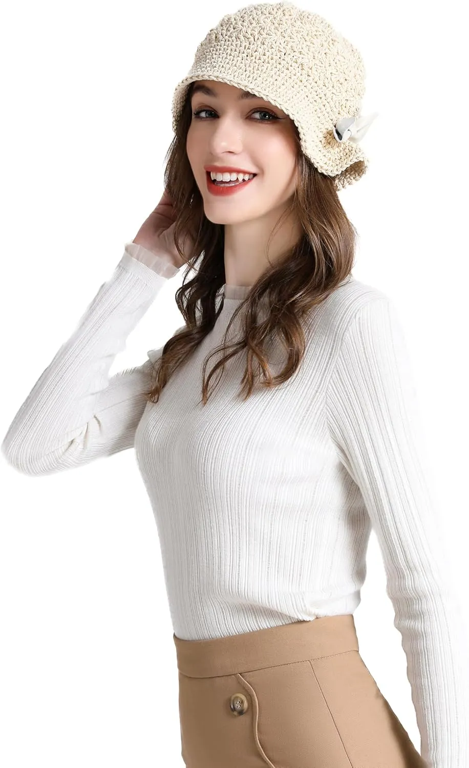 ZLYC Women Winter Crochet Bucket Hat Handmade Cotton Knit Cloche Bowler Hats