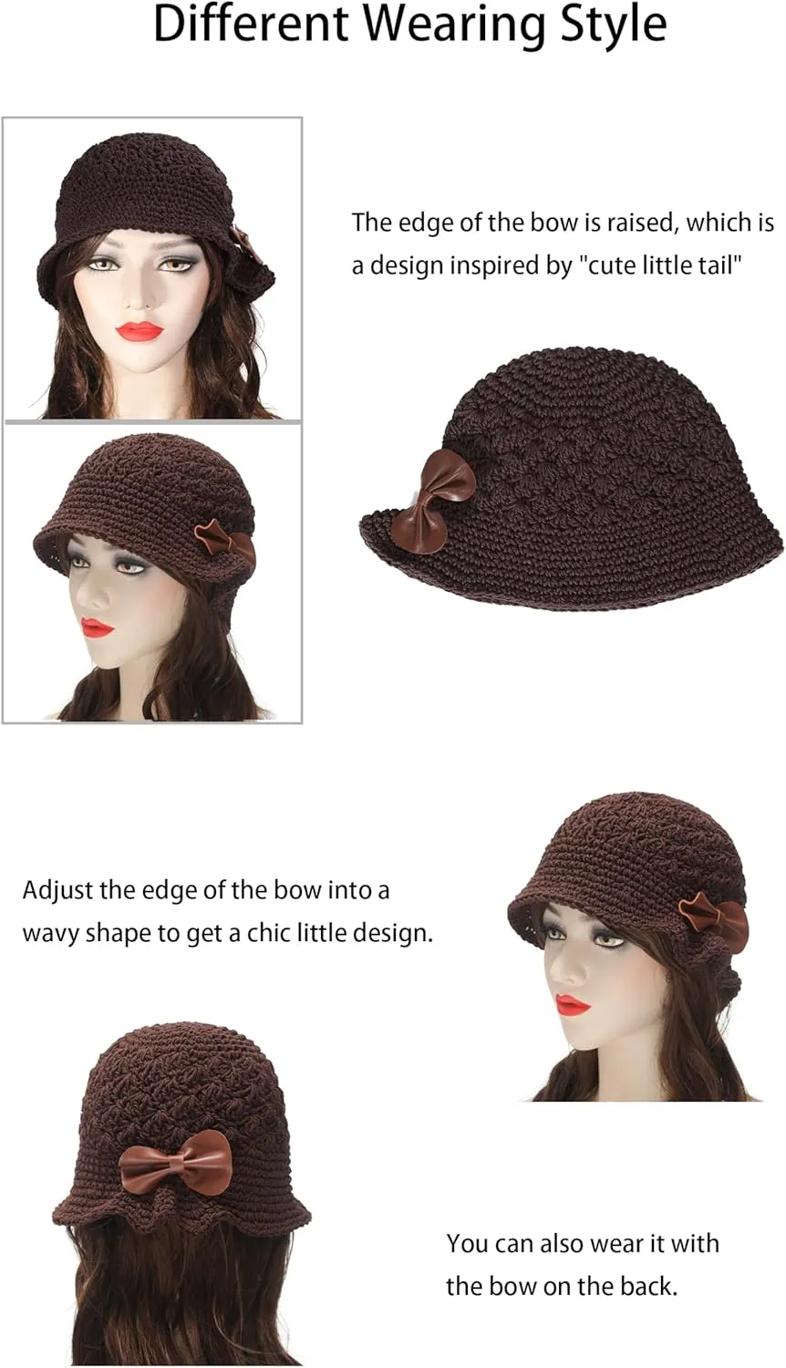 ZLYC Women Winter Crochet Bucket Hat Handmade Cotton Knit Cloche Bowler Hats
