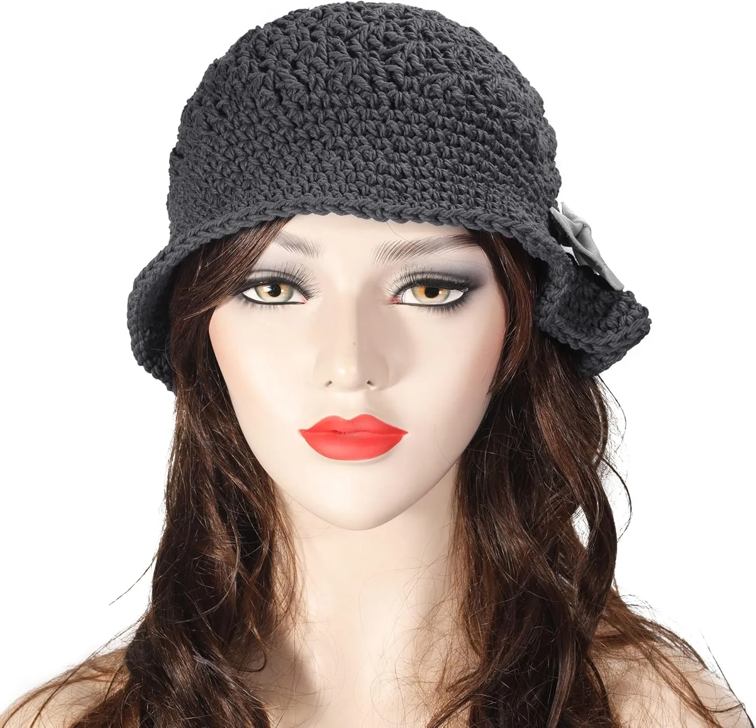 ZLYC Women Winter Crochet Bucket Hat Handmade Cotton Knit Cloche Bowler Hats