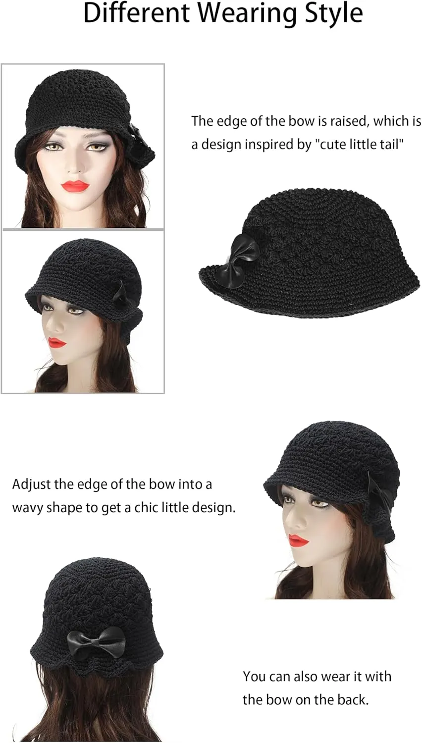 ZLYC Women Winter Crochet Bucket Hat Handmade Cotton Knit Cloche Bowler Hats