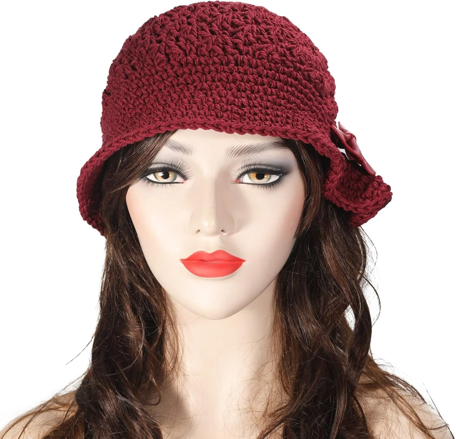 ZLYC Women Winter Crochet Bucket Hat Handmade Cotton Knit Cloche Bowler Hats