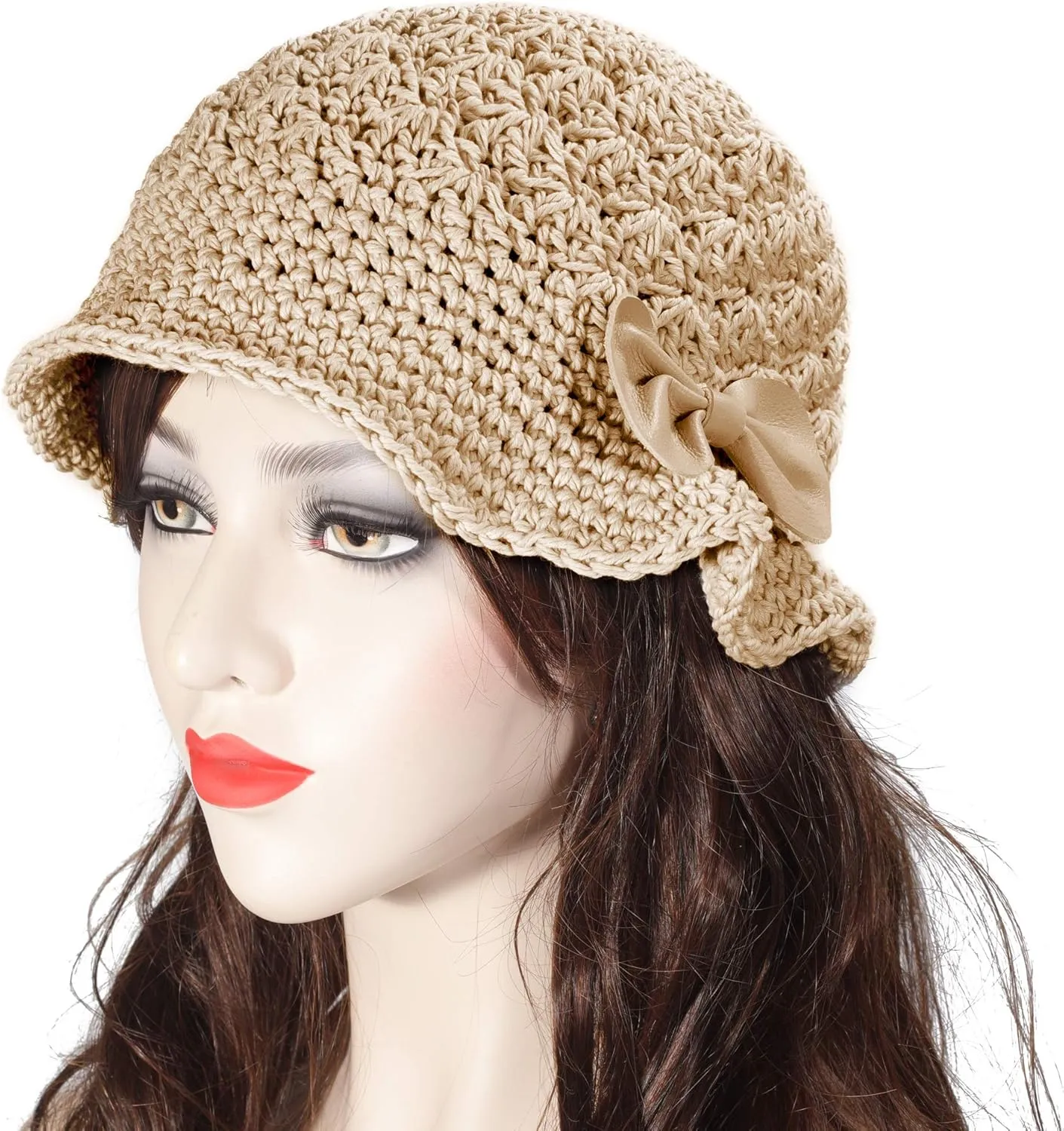ZLYC Women Winter Crochet Bucket Hat Handmade Cotton Knit Cloche Bowler Hats