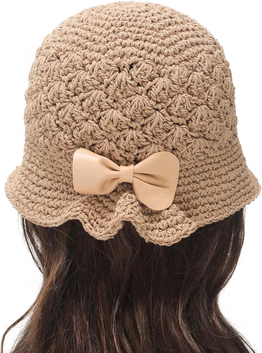 ZLYC Women Winter Crochet Bucket Hat Handmade Cotton Knit Cloche Bowler Hats