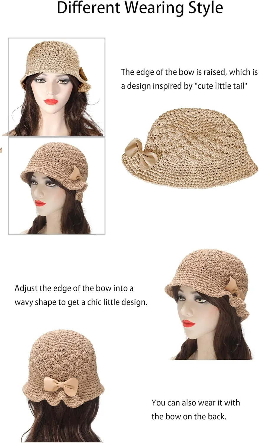 ZLYC Women Winter Crochet Bucket Hat Handmade Cotton Knit Cloche Bowler Hats