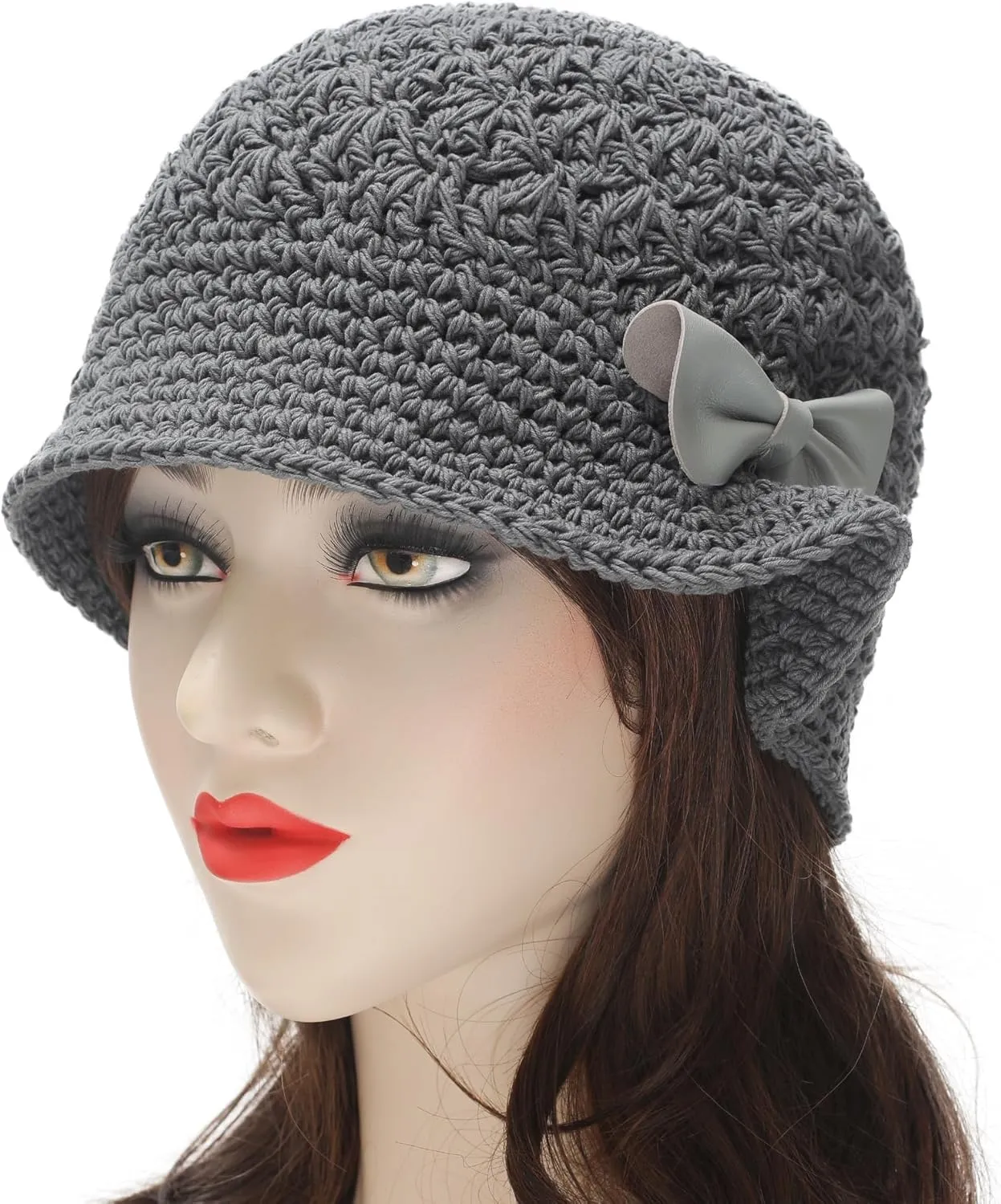 ZLYC Women Winter Crochet Bucket Hat Handmade Cotton Knit Cloche Bowler Hats