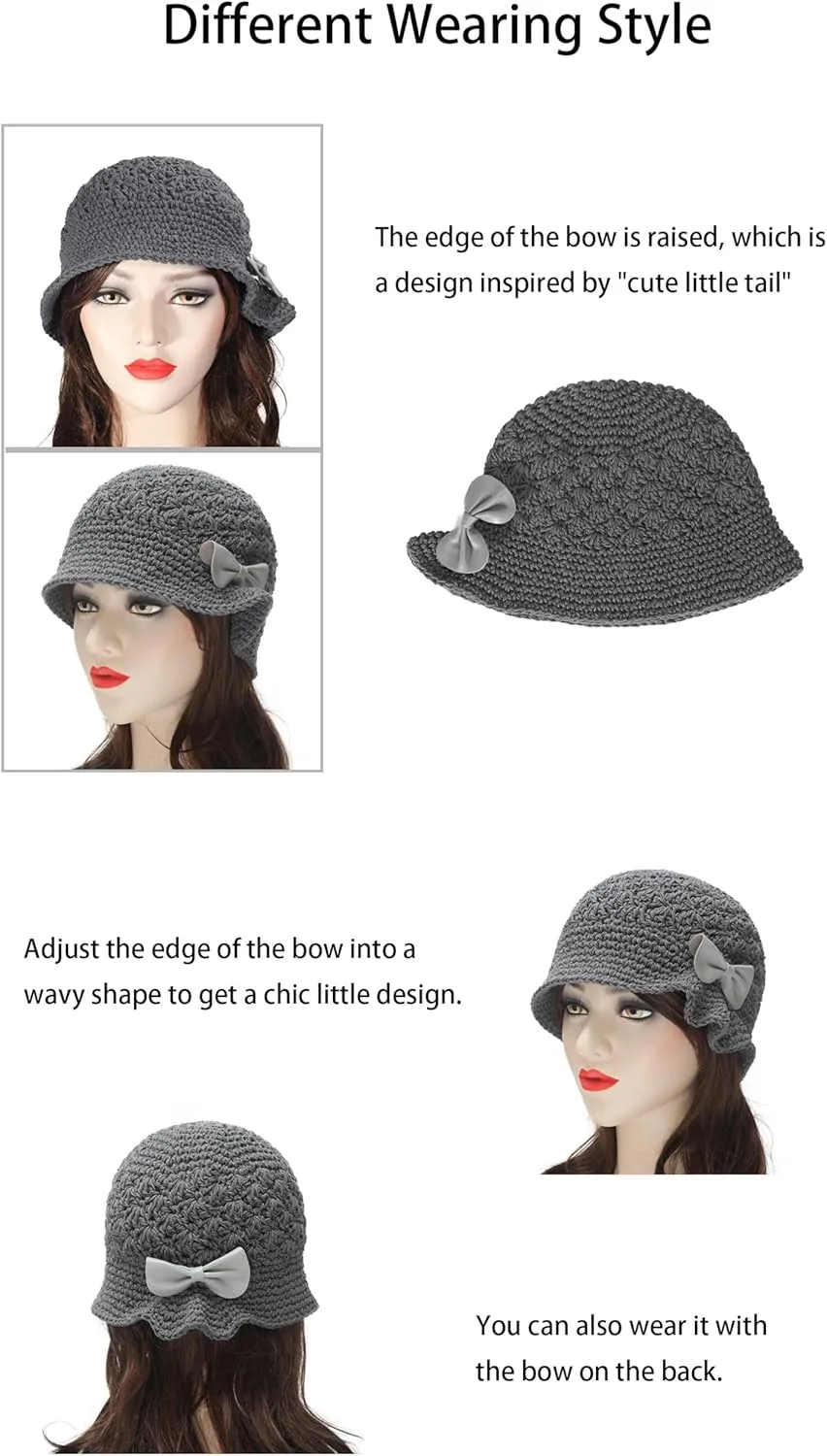 ZLYC Women Winter Crochet Bucket Hat Handmade Cotton Knit Cloche Bowler Hats