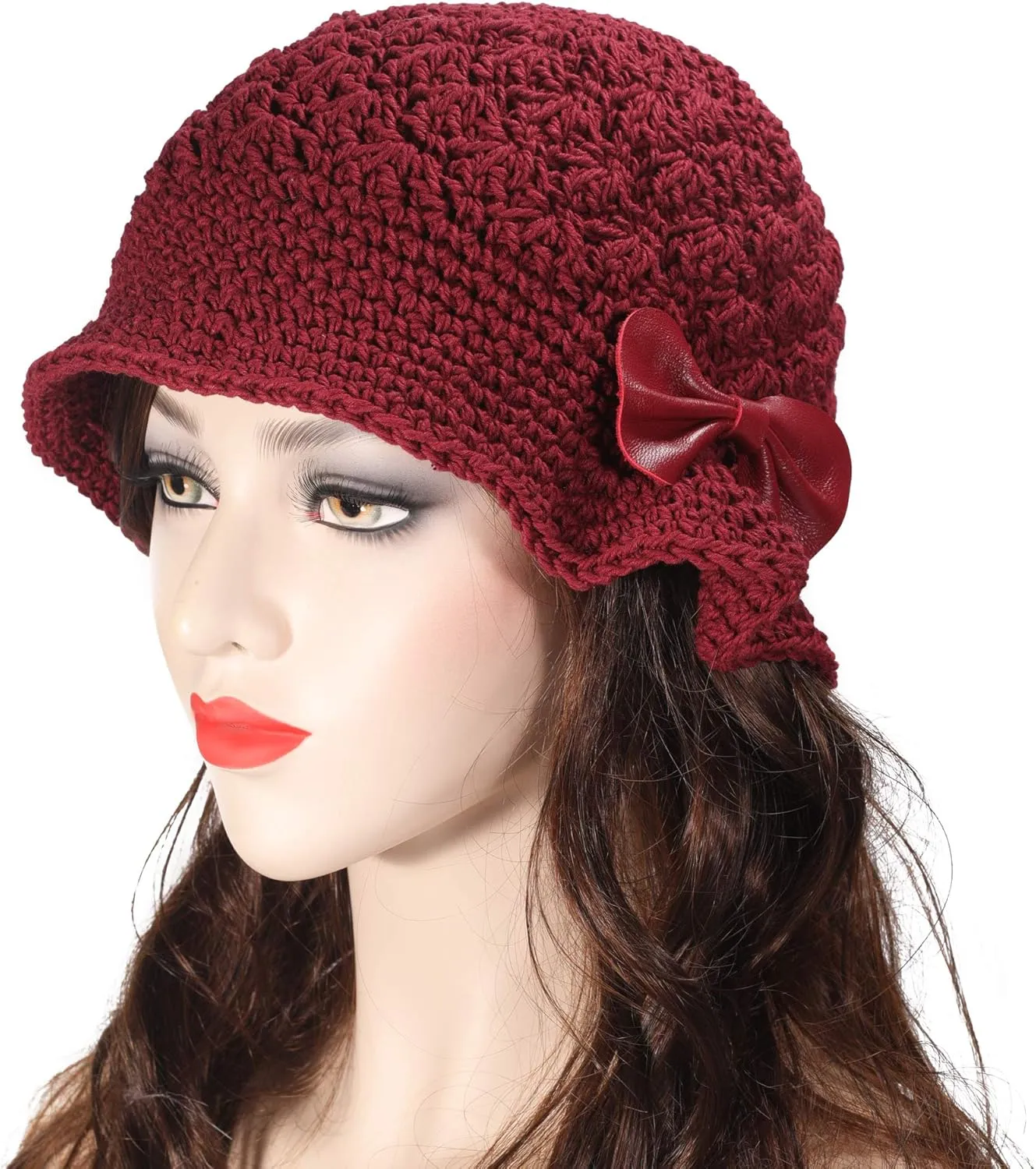 ZLYC Women Winter Crochet Bucket Hat Handmade Cotton Knit Cloche Bowler Hats