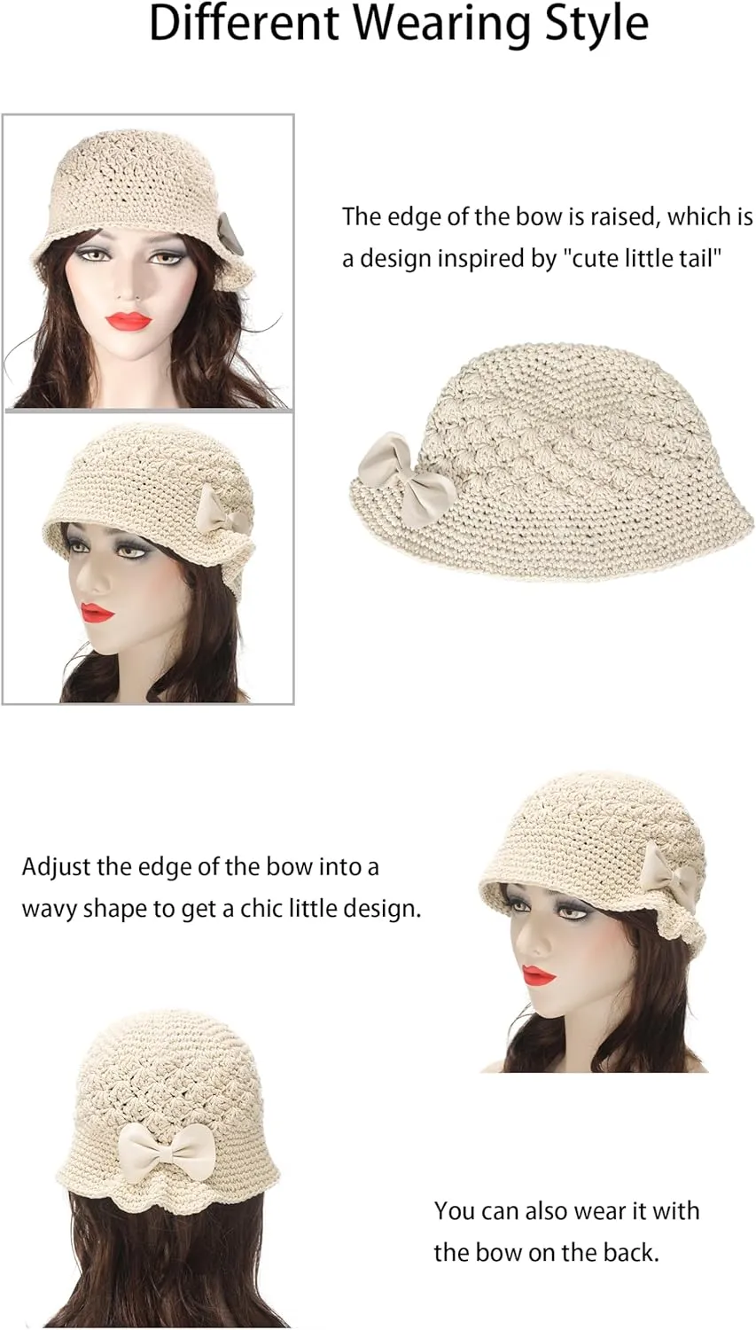 ZLYC Women Winter Crochet Bucket Hat Handmade Cotton Knit Cloche Bowler Hats