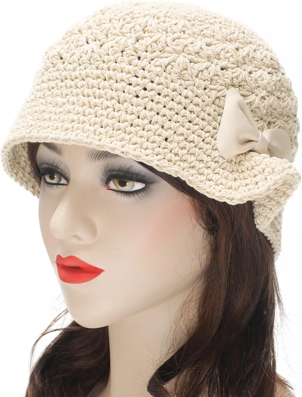 ZLYC Women Winter Crochet Bucket Hat Handmade Cotton Knit Cloche Bowler Hats