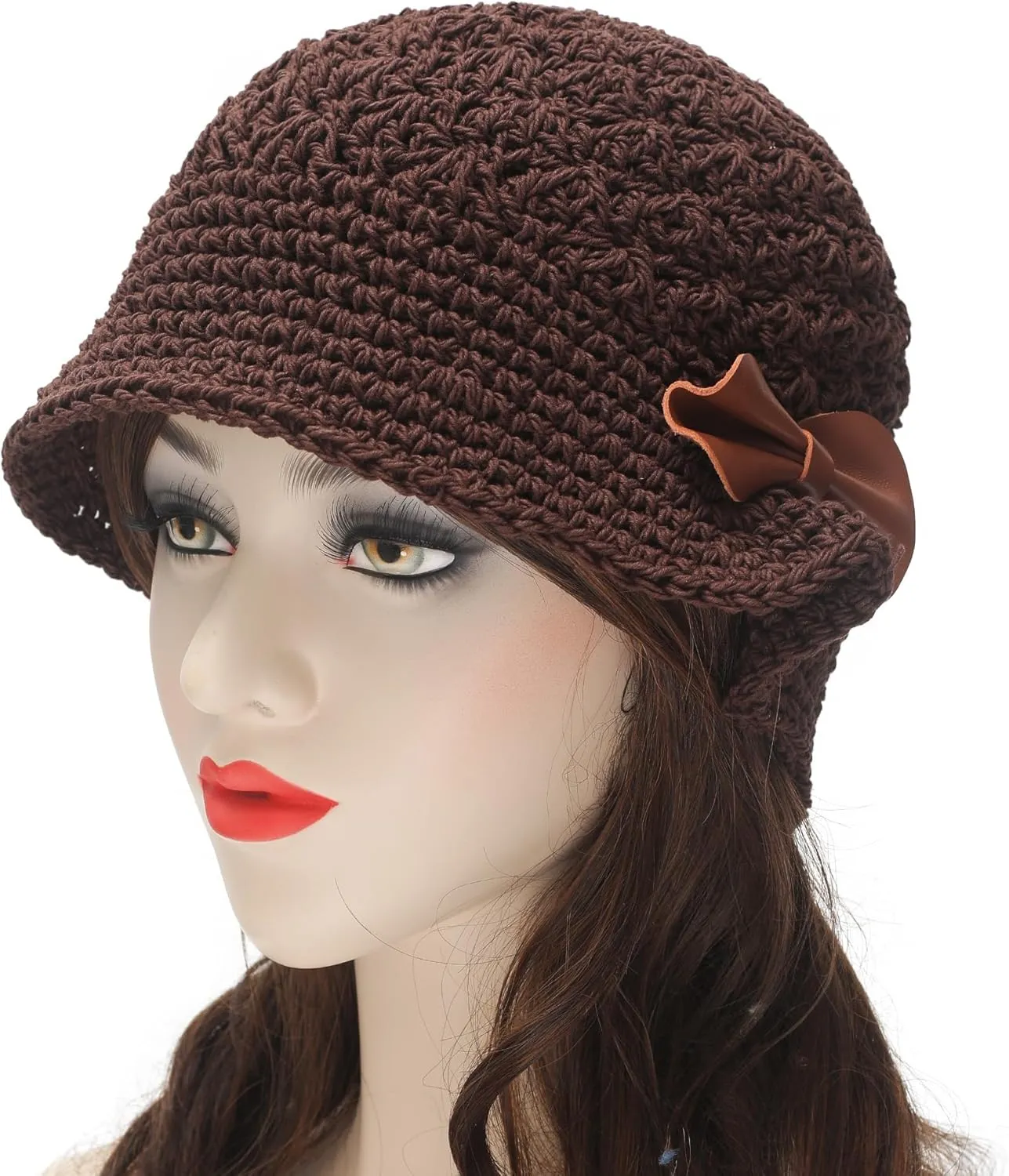 ZLYC Women Winter Crochet Bucket Hat Handmade Cotton Knit Cloche Bowler Hats