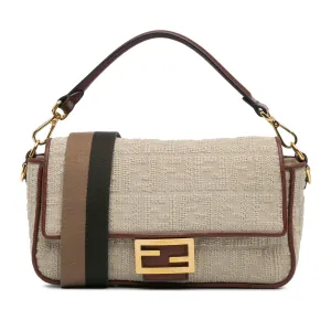 Zucca Embroidered Canvas Baguette Satchel